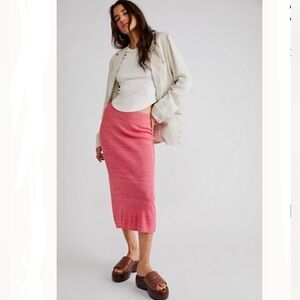 Free People Golden Hour Midi Skirt Magenta Combo Pink Knit Midi Skirt